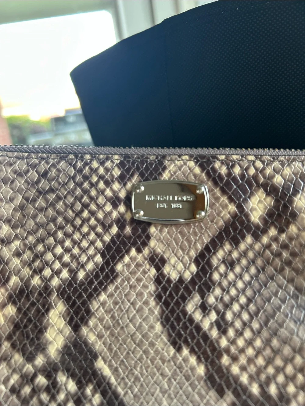 Michael Kors Taupe and Dark Brown Snake-Print Crossbody Bag